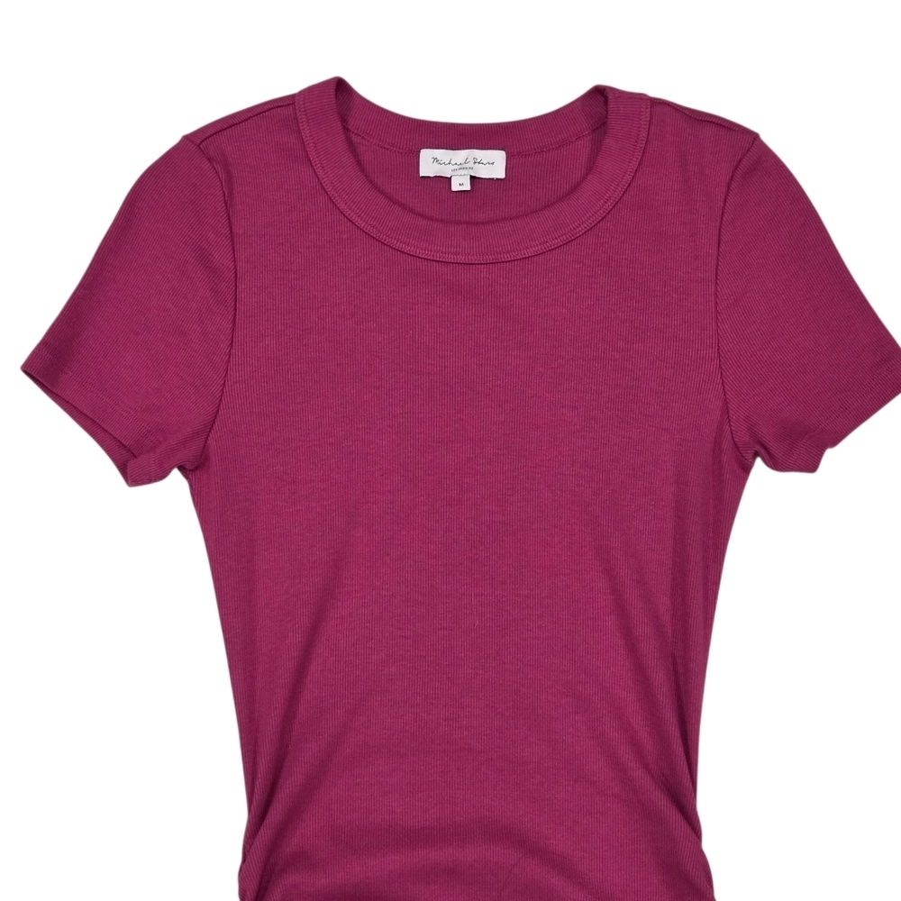 Michael Stars Katie Ribbed Short Sleeve Dress Raspberry Pink Medium - Picture 4 of 7